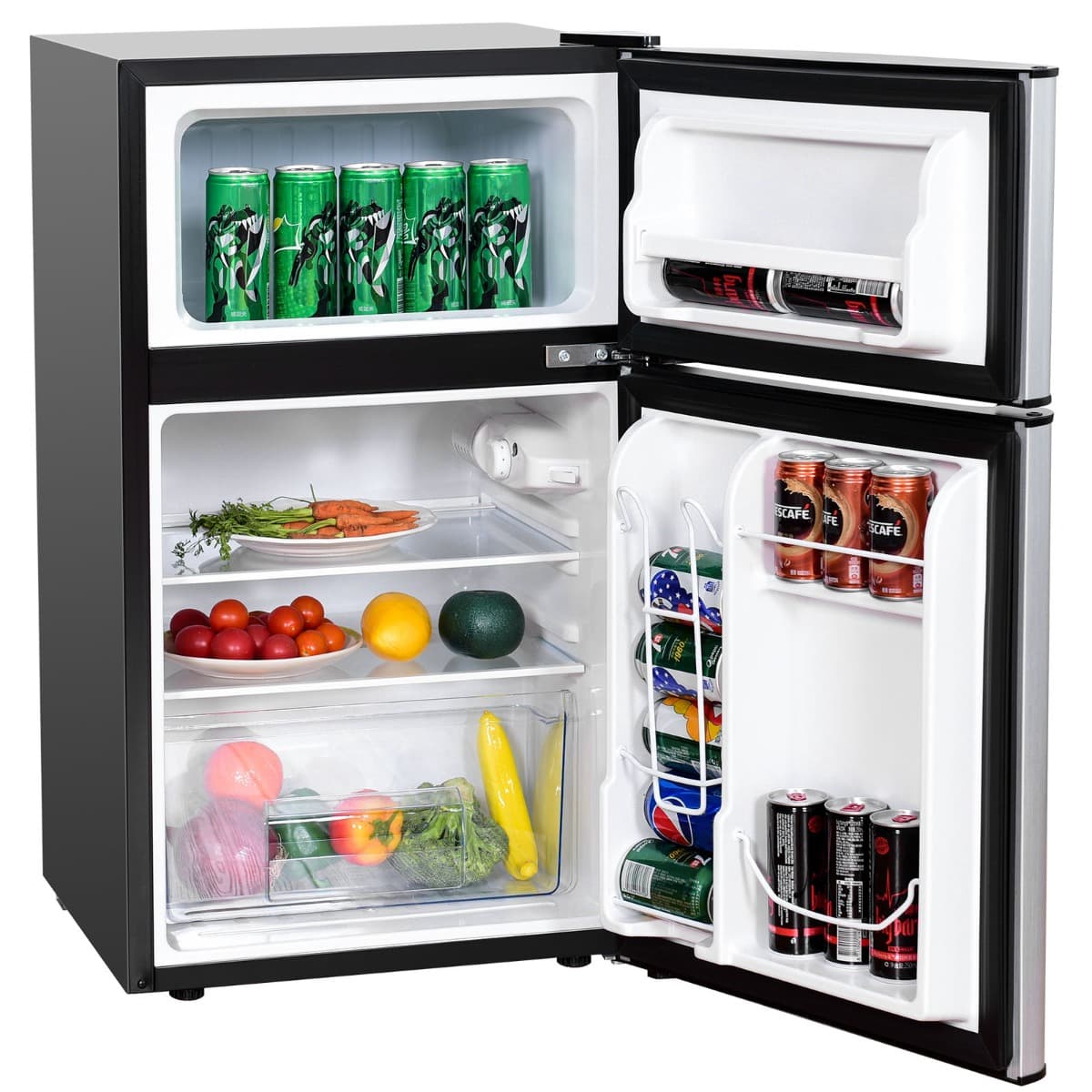 CostwayRéfrigérateur Compact Mini-réfrigérateur 90 L Congélateur Aéparé avec Design à 2 Portes Fonctionnement Silencieux Gris