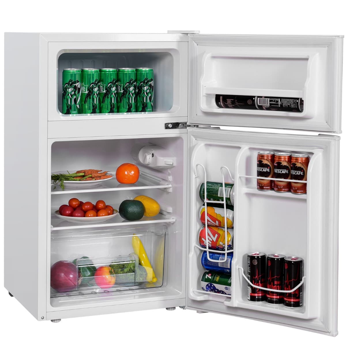 CostwayRéfrigérateur Compact Mini-réfrigérateur 90 L Congélateur Séparé avec Design à 2 Portes Fonctionnement Silencieux Blanc